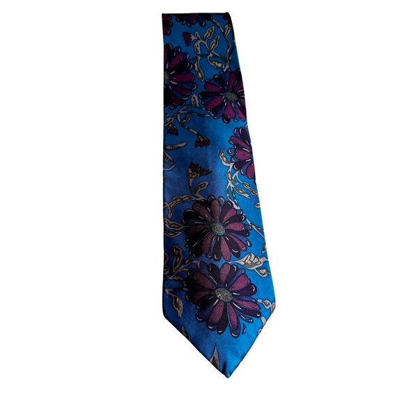 Teal Blue Floral Warren Scott Silk Necktie - Picture 1 of 4